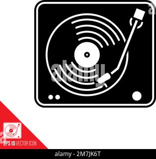 Vintage turntable vector icon. Vinyl recordings and home electronics glyph symbol. Stock Vector
