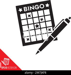 Bingo card and ball-point pen vector icon for Bingo Day on June 27th. Game of fortune symbol Stock Vector