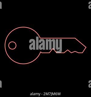 Neon key English classic type for door lock Concept private red color vector illustration image flat style light Stock Vector