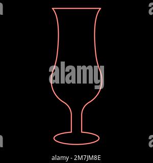 Neon cocktail glass red color vector illustration image flat style light Stock Vector