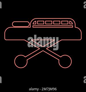 Neon medical bed Couch patient Hospital gurney intensive care red color vector illustration image flat style light Stock Vector