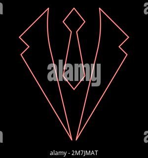 Neon business concept Jacket and tie cravat Suit for wedding Men's clothing in dress clothes Representative idea red color vector illustration image Stock Vector