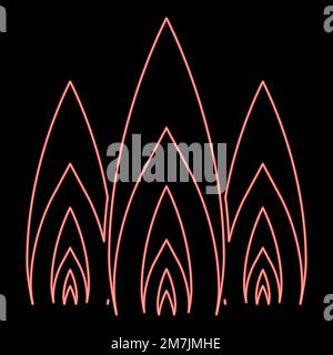 Neon three flame fire Burn bonfire 3 tongues red color vector illustration image flat style light Stock Vector