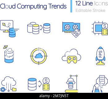 Cloud computing trends RGB color icon set Stock Vector