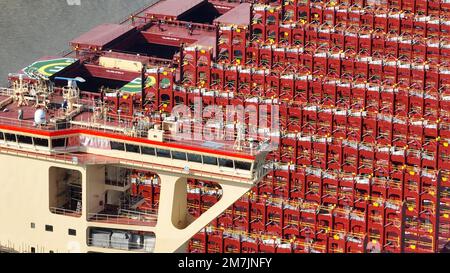 SUZHOU, CHINA - JANUARY 10, 2023 - Several completed ships are outfitting at a shipbuilding enterprise in the Taicang Port Economic and Technological Stock Photo