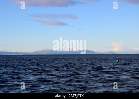 The Isle of Arran on a winter morning viewed from Ayr Beach Stock Photo