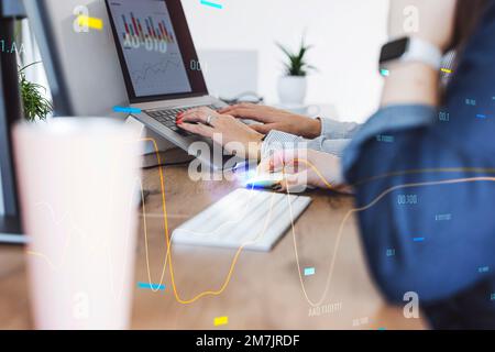 Women working in the world of finance, digital graphics added to the photo Stock Photo