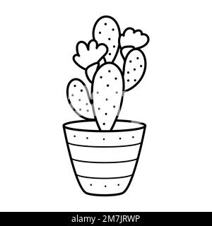 A blooming cute cactus in a simple pot. Gardening and home hobby. A beautiful interior design element for minimalist gardening-themed logos, packaging Stock Vector