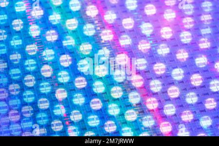 Silicon Wafers and Microcircuits,slice of semiconductor material, used in electronics for the fabrication of integrated circuits. Stock Photo