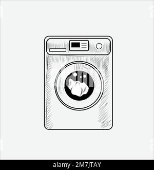 Hand draw washing machine sketch vector illustration Stock Vector