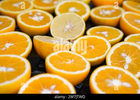 halved oranges texture background. Immunity and antibodies Stock Photo