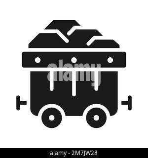 Coal cart black glyph icon Stock Vector