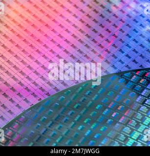 Silicon monocrystalline wafer with microchips manufacturing used in ...
