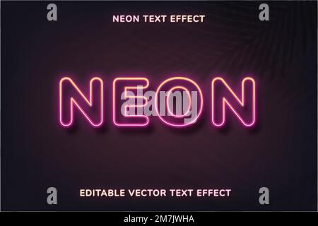 Editable neon text effect vector template Stock Vector