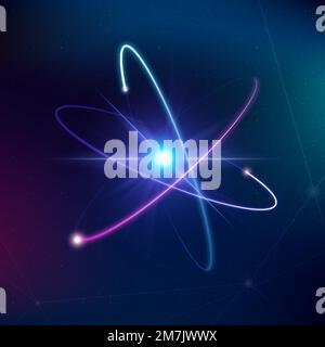 Atom science biotechnology purple vector neon graphic Stock Vector