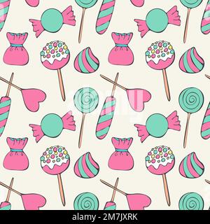 Candies doodle pattern seamless background. Hand drawn doodle sketch. Vector illustration Stock Vector