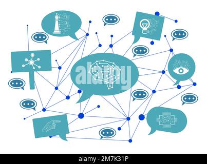 Concept of artificial intelligence with icons on speech bubbles Stock Photo
