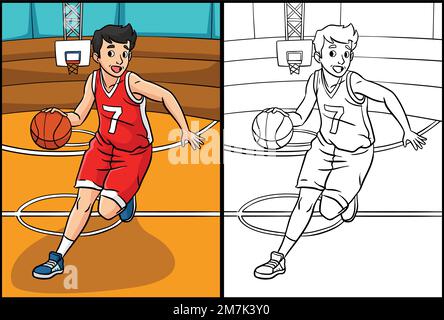 Basketball Coloring Page Colored Illustration Stock Vector