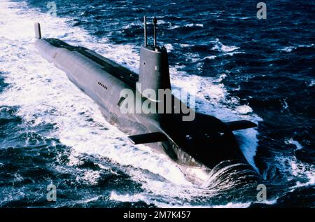 HMS Vigilant is the third Vanguard-class submarine of the Royal Navy. Vigilant carries the Trident ballistic missile, the United Kingdom's nuclear deterrent. Stock Photo