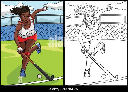 Field Hockey Coloring Page Colored Illustration Stock Vector