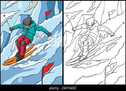 Alpine Skiing Coloring Page Colored Illustration Stock Vector