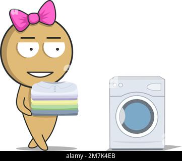 The girl carries washed clothes in her hands Stock Vector