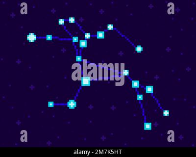 Centaurus constellation in pixel art style. 8-bit stars in the night sky in retro video game style. Cluster of stars and galaxies. Design for applicat Stock Vector