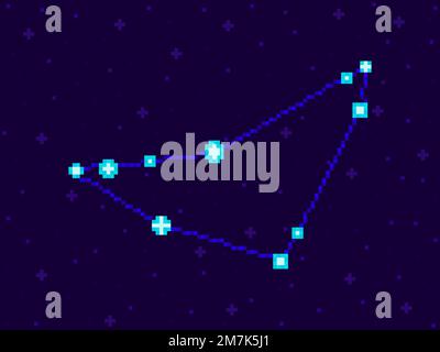 Capricornus constellation in pixel art style. 8-bit stars in the night sky in retro video game style. Cluster of stars and galaxies. Design for applic Stock Vector