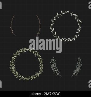 Leafy frame set on black background vector Stock Vector