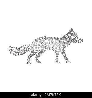 Single one curly line drawing abstract art. long bushy tail fox. Continuous line drawing design vector illustration of beautiful fox for a logo Stock Vector