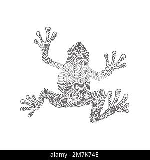 Single swirl continuous line drawing of cute frog. Continuous line draw graphic design vector illustration style of frogs are tailless amphibians Stock Vector