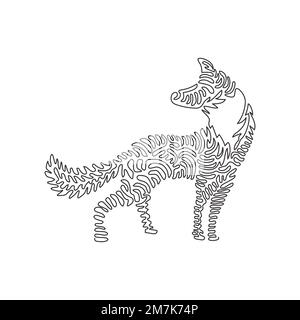 Continuous curve one line drawing of standing fox abstract art. Single line editable stroke vector illustration of long bushy tail fox Stock Vector