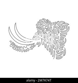 Single swirl continuous line drawing of an enormous mammoth. Continuous line drawing graphic design vector illustration style of long mammoth tusks Stock Vector