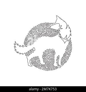 Single curly one line drawing of cute fox abstract art. Continuous line draw graphic design vector illustration of fox has a long bushy tail for icon Stock Vector