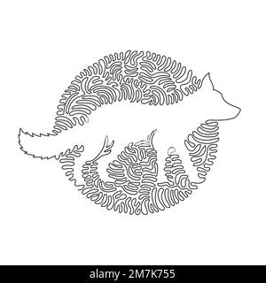 Continuous one line drawing of funny fox abstract art. Single line editable stroke vector illustration of fox's tail is bushy and beautiful Stock Vector