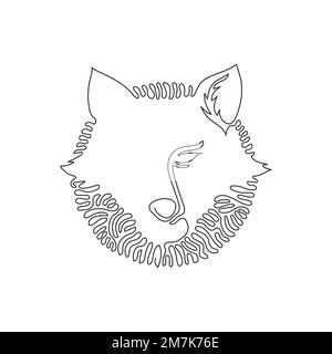 Single curly one line drawing of cute fox abstract art. Continuous line drawing design vector illustration of triangular ears fox for an icon Stock Vector