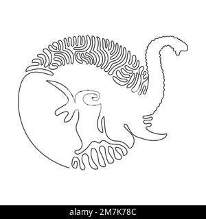 Single curly one line drawing of elephant has a large ear. Continuous line drawing design vector illustration of enormous elephants for logo Stock Vector