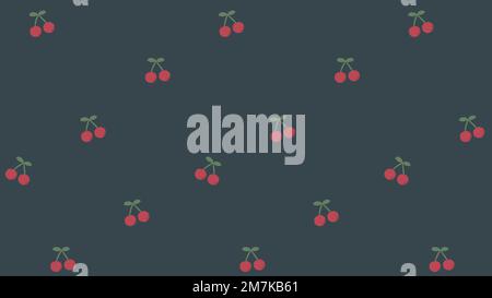 Red hand drawn cherry seamless pattern on blue social template vector Stock Vector