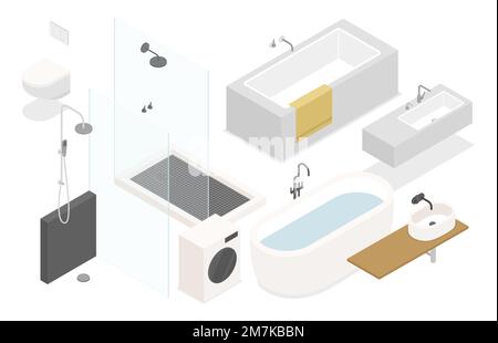 Bathroom furniture - modern vector colorful isometric illustrations set Stock Vector