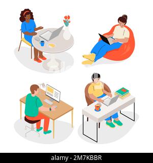 Work as a freelancer - flat design style illustration set Stock Vector