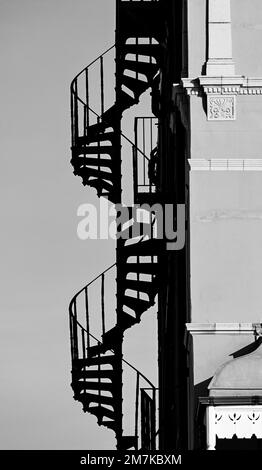 Fire escape stairs on outside of Kings Gardens Hove properties on seafront , Sussex , England , UK Stock Photo