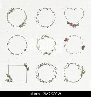 Doodle floral wreath vector collection Stock Vector