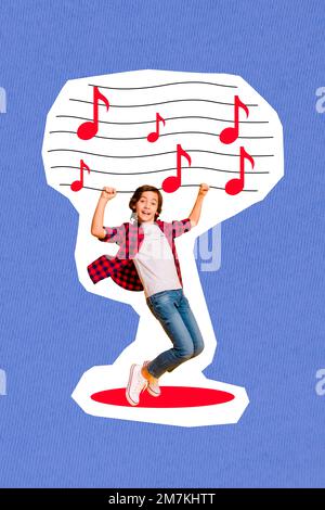 Exclusive magazine picture sketch collage image of lucky happy boy enjoying dancing classes isolated painting background Stock Photo