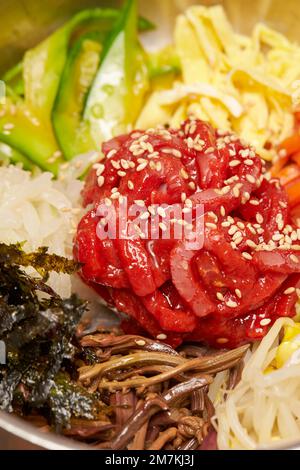 Beef Tartare Bibimbap, Yukhoe bibimbap Stock Photo