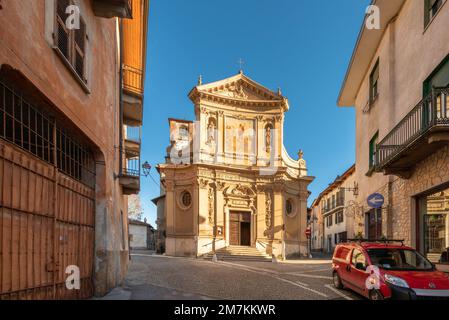 Peveragno, Cuneo, Italy - January 09; 2023: parish church of San Giovanni Battista (18th century) in via Vittorio Veneto Stock Photo