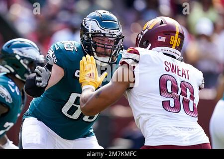 Philadelphia Eagles guard Isaac Seumalo watches play against the Dallas  Cowboys in the second half of an NFL football game in Arlington, Texas,  Sunday, Dec. 27. 2020. (AP Photo/Michael Ainsworth Stock Photo 