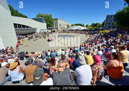 51st Lorient Interceltic Festival (Brittany north-western France): the Great Parade on August 7, 2022, with Celtic dance in front of the Grand Theatre Stock Photo