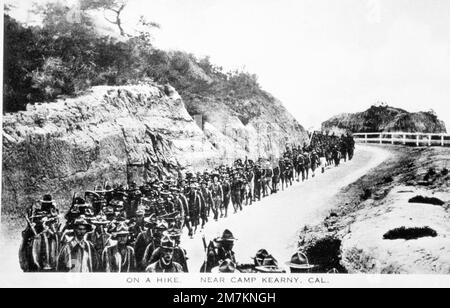 Members of the US Army (USA) 40th Division on a hike near Camp Kearny, California (CA). Note: In the future this area became the US Navy (USN) Naval Air Station Miramar. (Exact Date Shot Unknown). Base: San Diego State: California (CA) Country: United States Of America (USA) Stock Photo