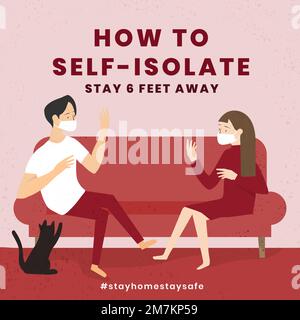 How to self-isolate during coronavirus pandemic social template vector Stock Vector