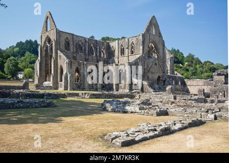View of Tintern Abbey ruins Monmouthshire Wales Stock Photo